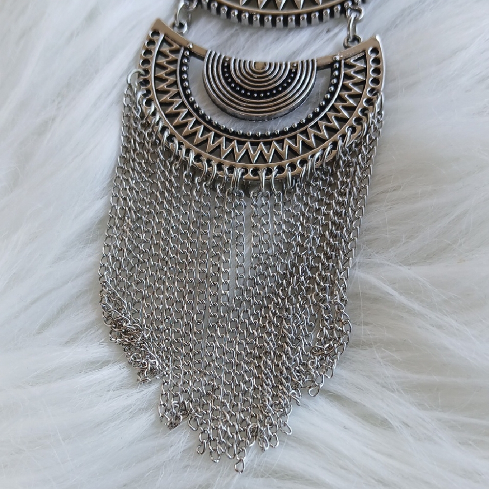 Paparazzi Silver and Black Necklace with Cascading Fringe - Picture 9 of 12
